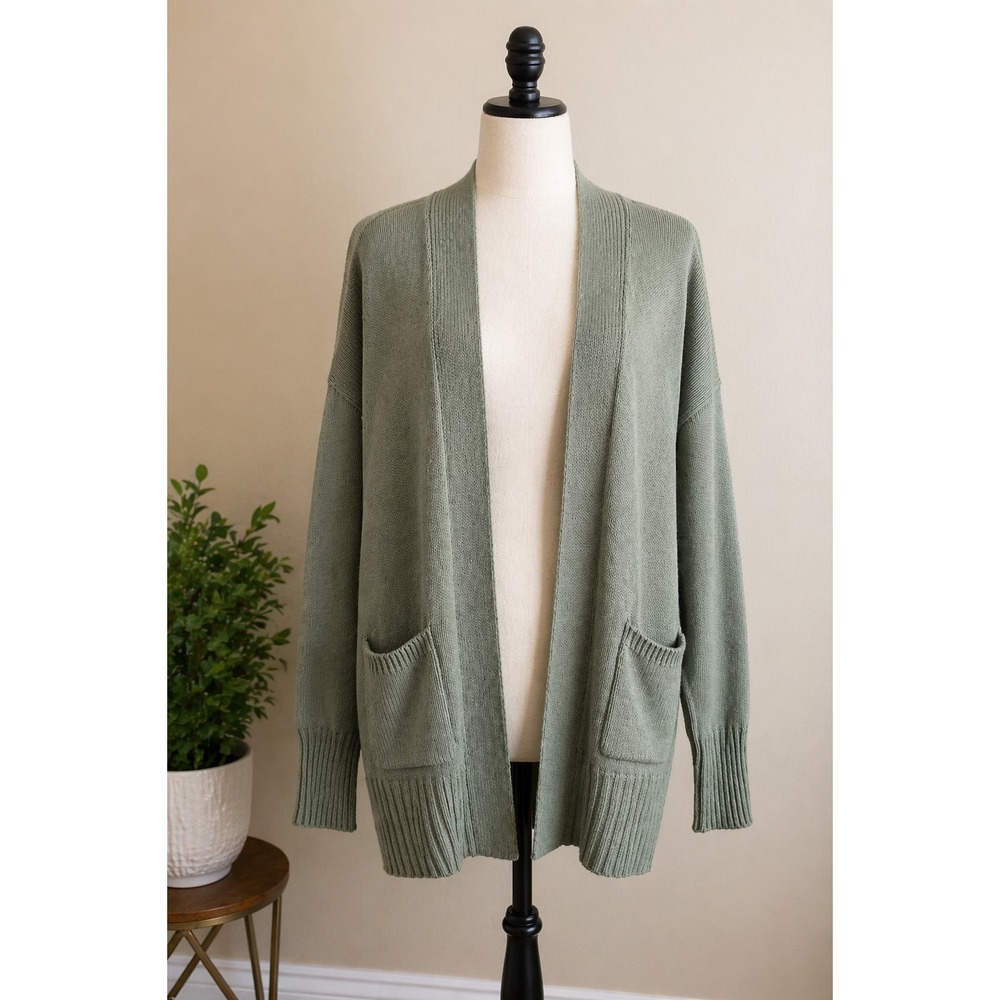 Sonoma Goods For Life Cardigan Womens PL Sage Green‎ Open Front Knit Sweater...